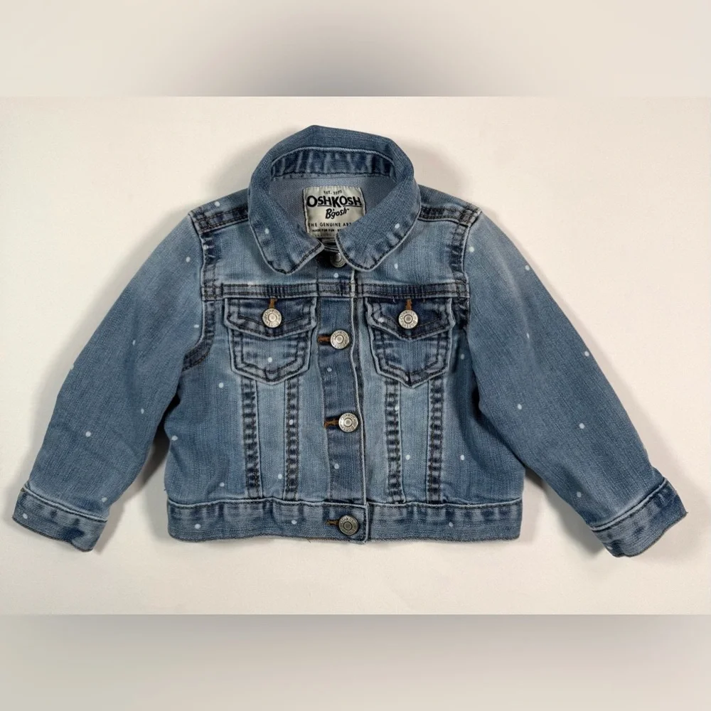 OSHKOSH B’GOSH Denim Jacket Girl 12M Light Wash Polka Dot Classic Jean‎ Jacket